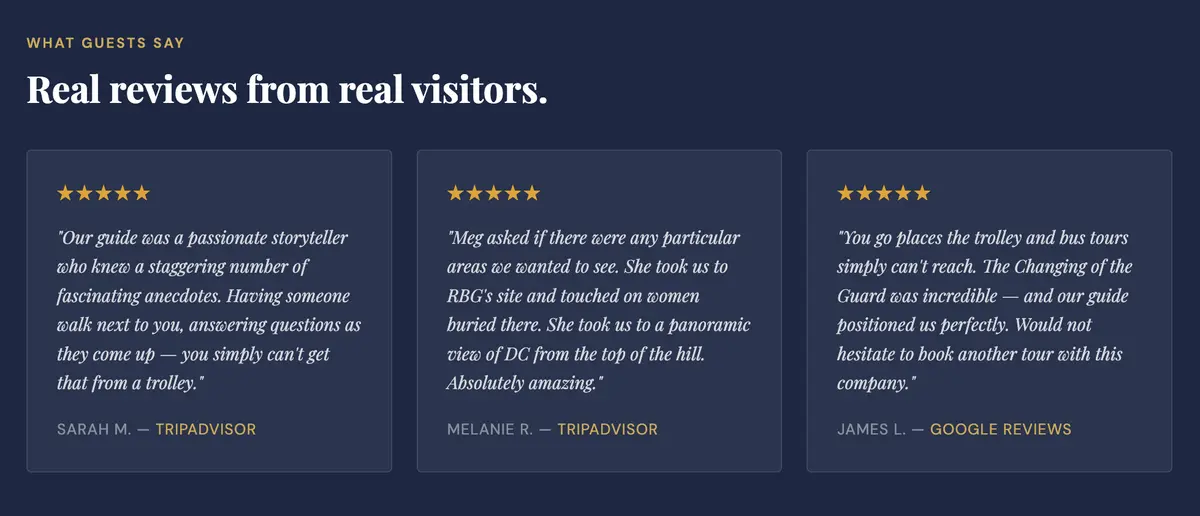 Five star guest reviews of DC by Foot Arlington National Cemetery walking tour
